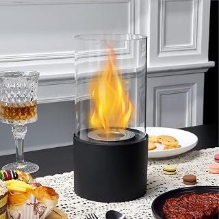 JSMY Black Table Fireplace with Glass Tube Bioethanol Fireplace Portable Outdoor Fire Bowl for Home Kitchen Living Room Garden Balcony
