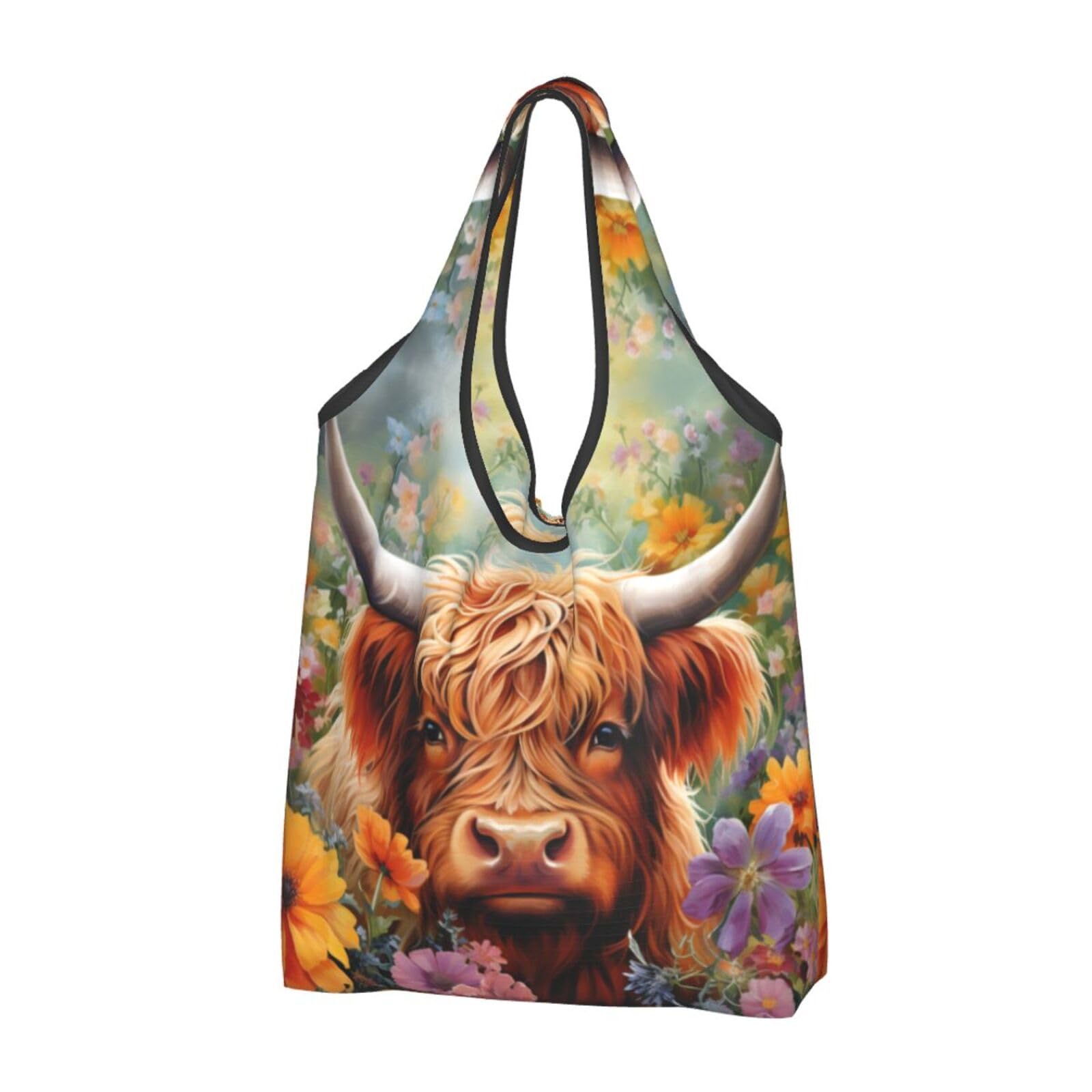 Sacs d'épicerie réutilisables design vache colorée 3 pièces - 8