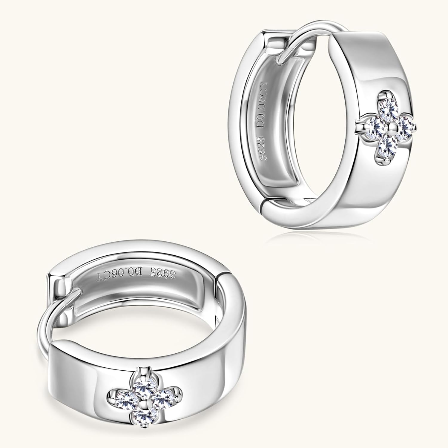 Clover Moissanite Hoop Earrings for Women, D Color VVS1 Clarity 925 Sterling Silver 18K Gold Plated Earrings for Birthday Wedding Holiday Jewelry Gifts - Image 4