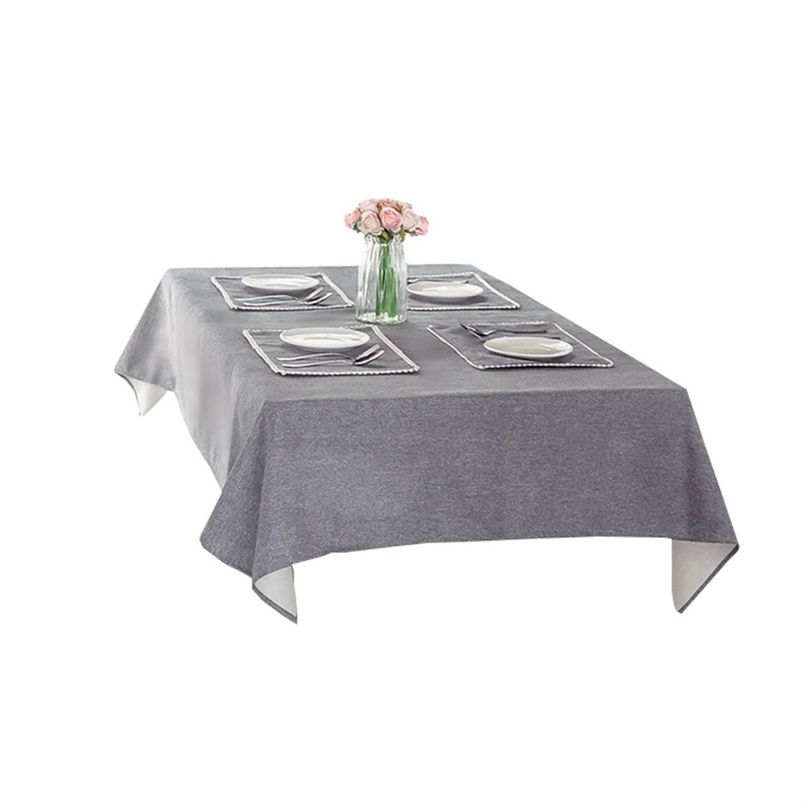 Nappe en lin et coton gris rectangle 140x200 cm pour table de ferme