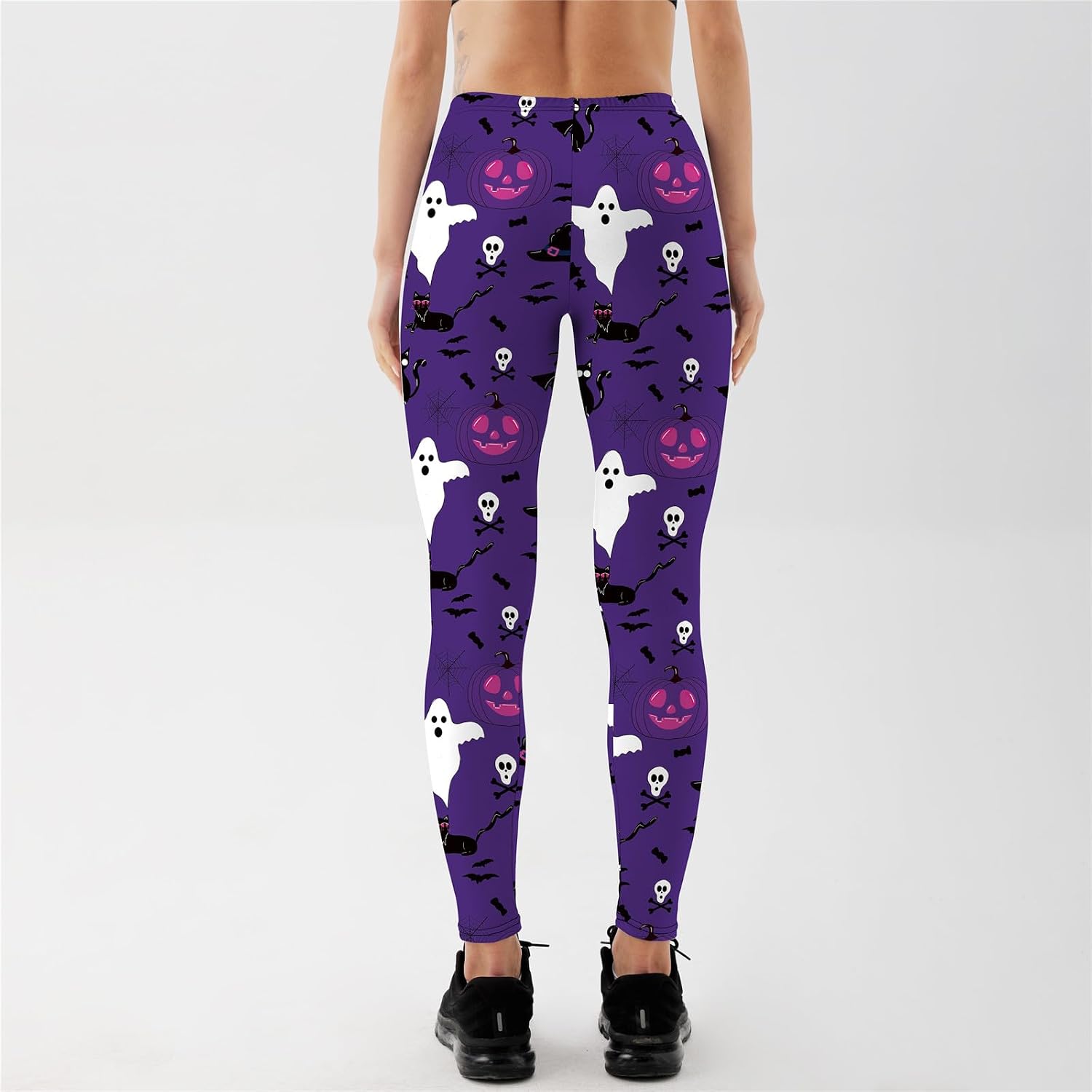 Halloween High-Waisted Yoga Pants Elastic Close-Fitting Women's Leggings with Ghost Pumpkin Patterns
