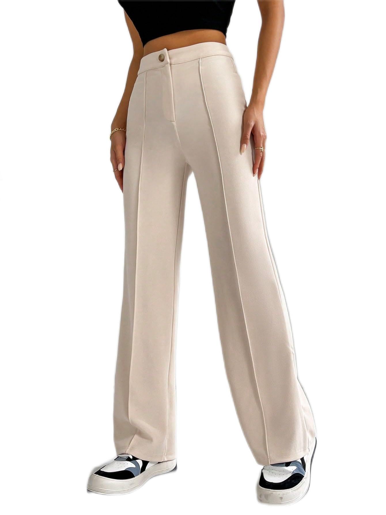 CLAIGH Pants for Women High Waist Seam Detail Straight Leg Pants
