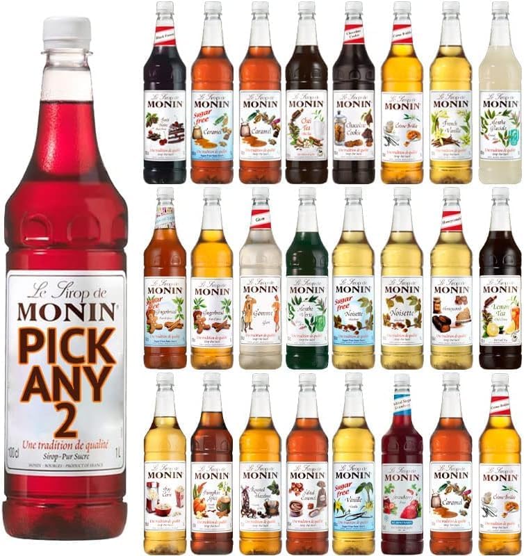 1L (1000ML) Syrup for Coffee & Drinks. Pick Any 2 Bottles from 23+ Flavours Inc. Salted Caramel, Hazelnut, Strawberry, Vanilla, Chocolate Cookie,Gingerbread, Honeycomb and More