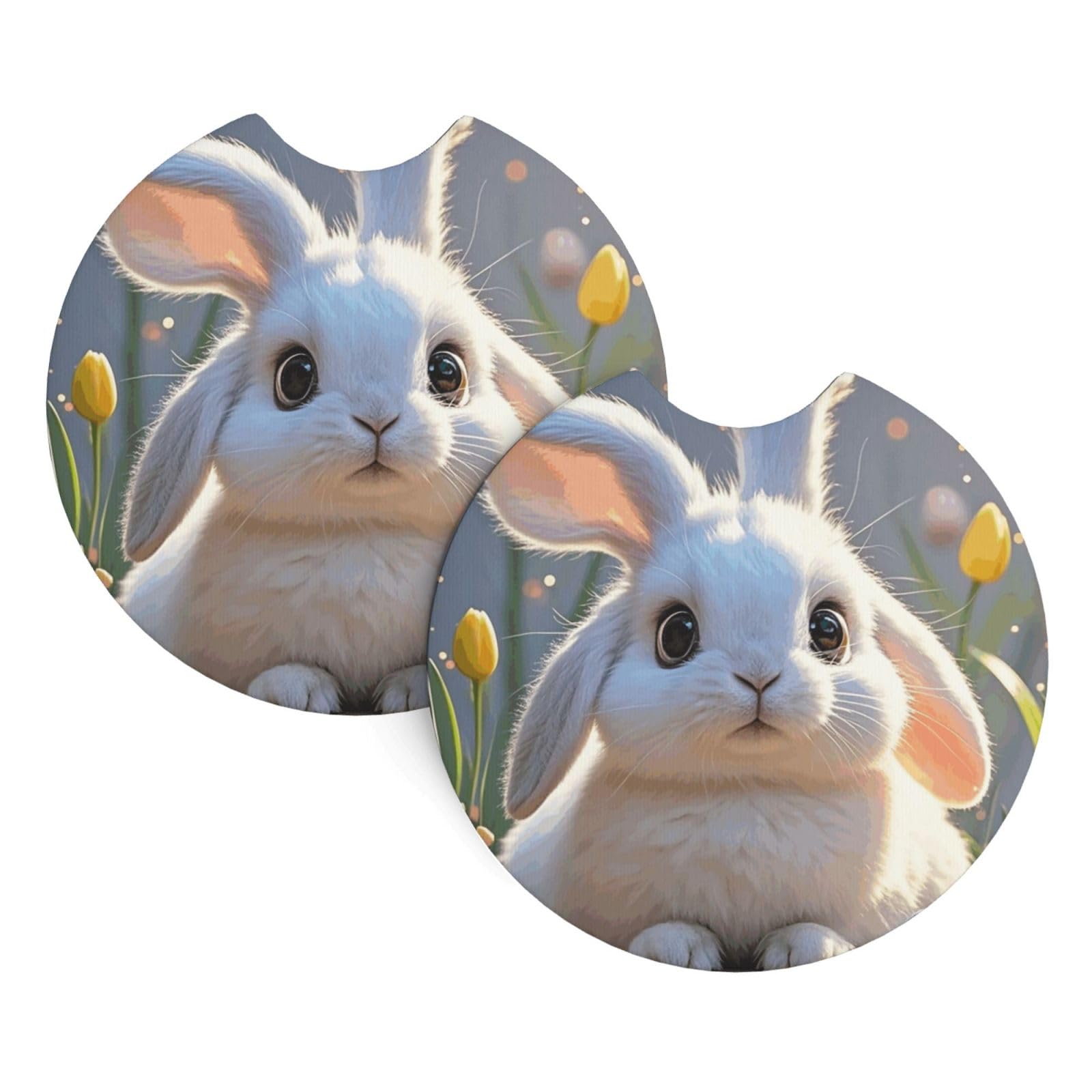 2 Pack Car Coaster for Cup Holders Easter Bunny Car Cup Coaster 2.7" Neoprene Non-Slip Automotive Cup Mat Universal Auto Car Interior Accessories for Women Men Cup Pad