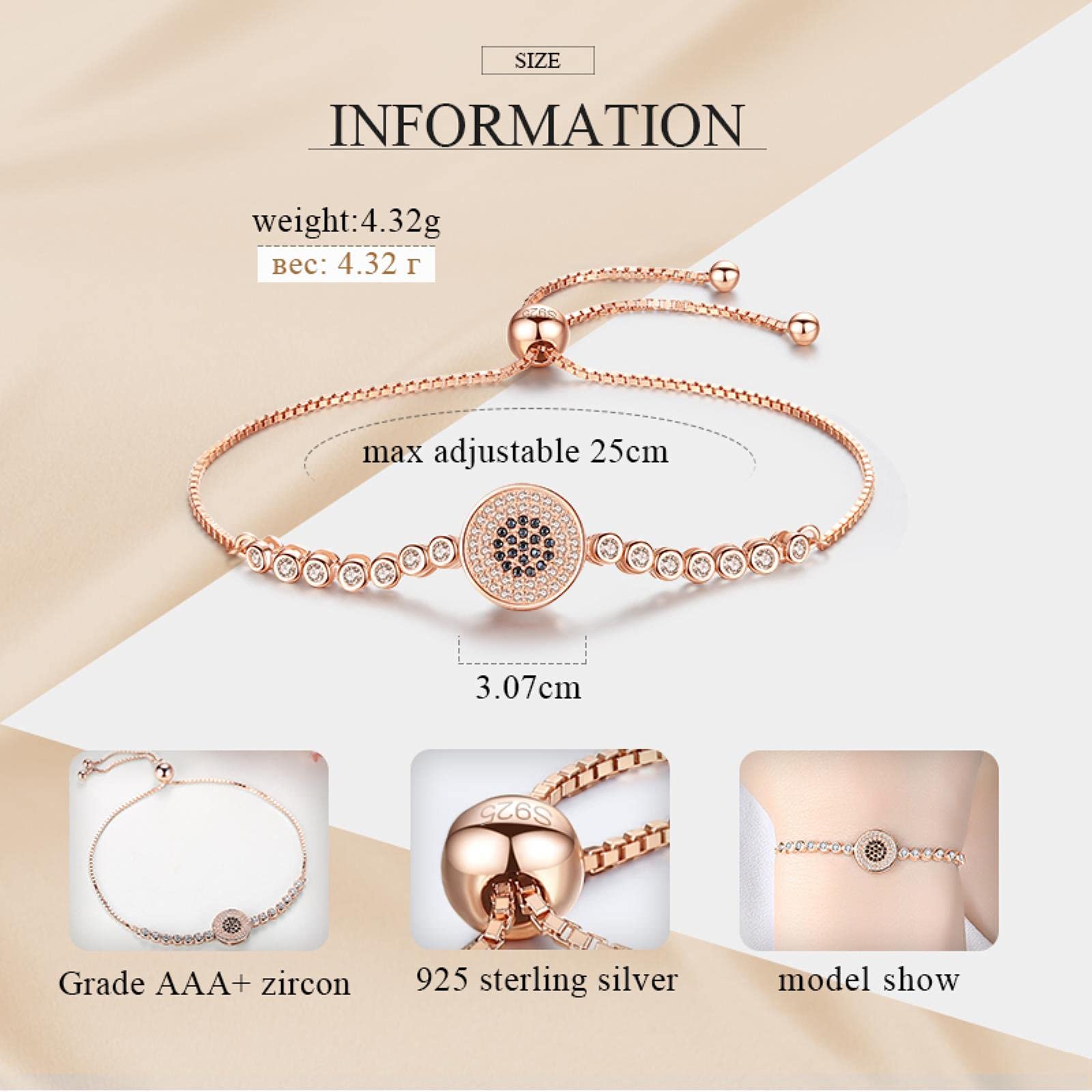 LOKILOKI Pulsera con Dijes De Moda, Joyería De Plata De Ley 925, Pulsera De Mal De Ojo, Pulsera De La Suerte, Pulseras con Circonita Cúbica para Mujer