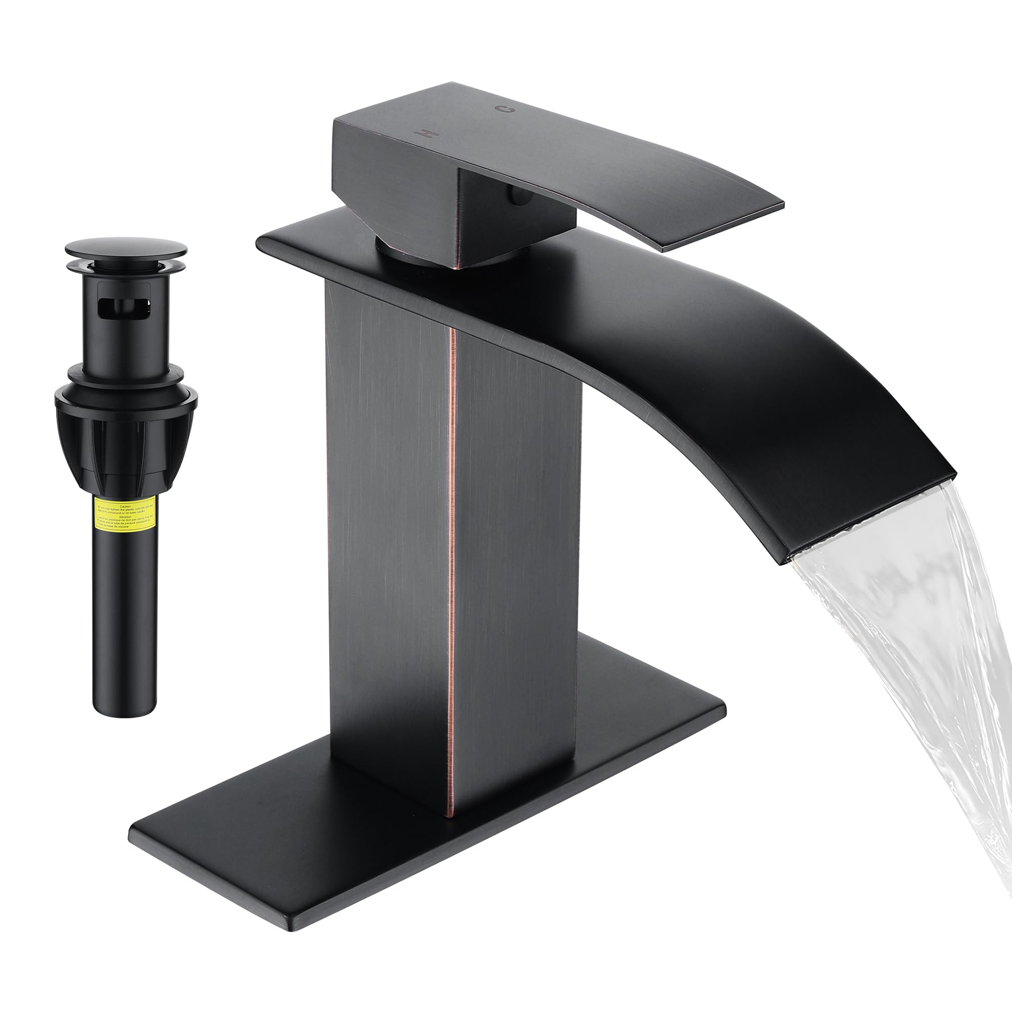 Nfusrxmbk Oil Rubbed Bronze Waterfall Bathroom Faucet Lavatory Single Handle 1 Or 3 Hole Bathroom Sink Faucet Washbasin Faucet With Deck And Pop-Up Drain (Short, )