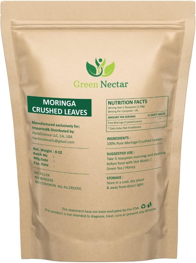 Moringa Tea Cut Leaves 8 Ounces(0.5 lb), Rich Source of Antioxidants - Green Nectar - Image 2