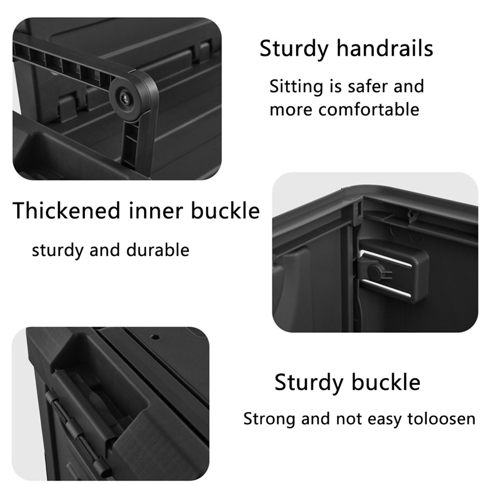 Versatile Foldable Seatable Camping Box Car Organizer Heavy Duty Storage Bins With Lids Box Trunk,Durable Plastic,60L Can Store Clothes, Toys Camping Equipment in Large Capacit (black)