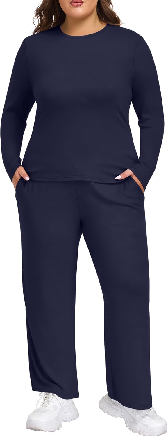 COOTRY Women's Plus Size 2 Piece Sets Fall Outfits Long Sleeve Matching Lounge Casual Travel Pajama Sets Sweat Suits