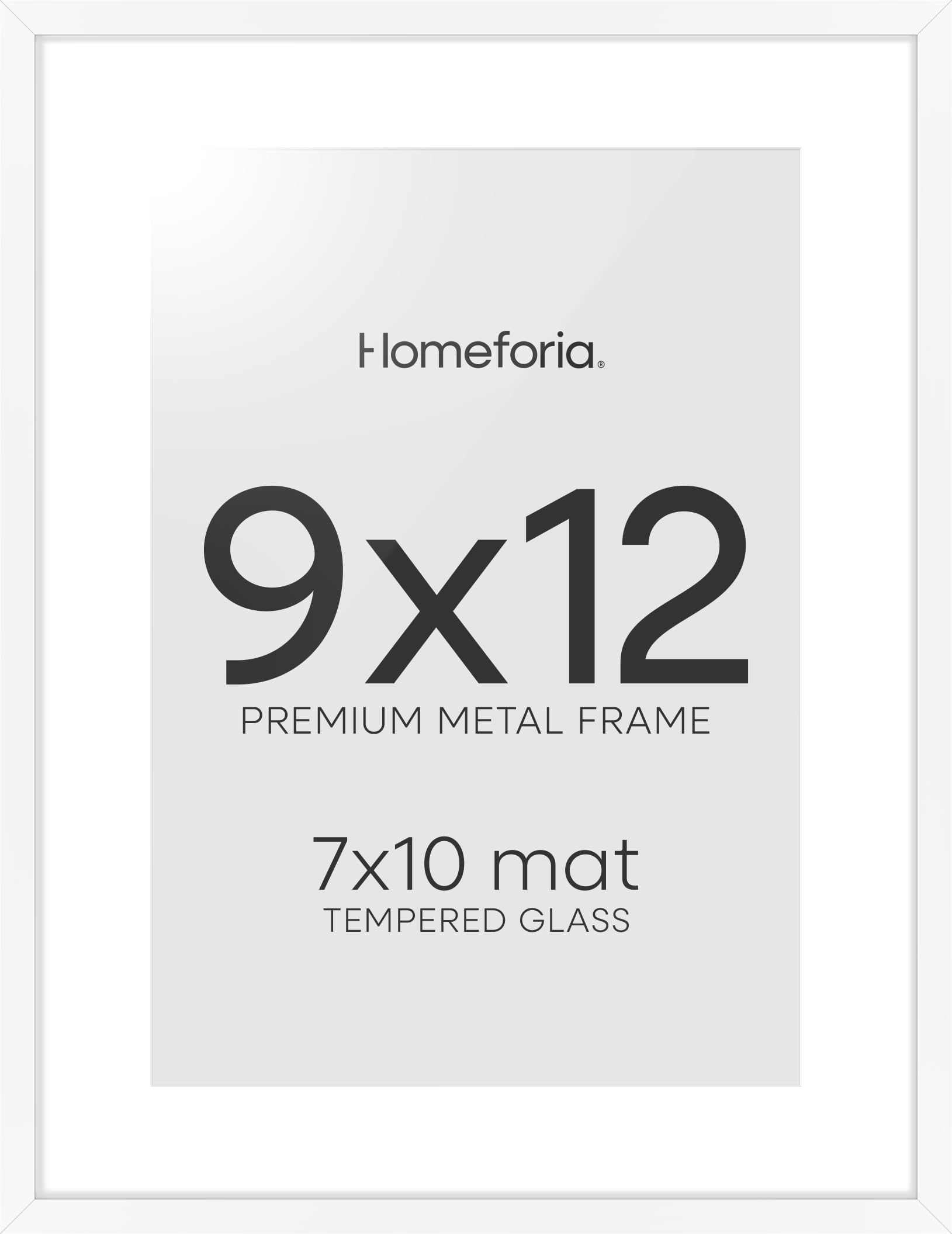 Homeforia 9x12 White Picture Frame, High-End Metal, 7x10 Mat, Glass | High End Aluminum, Tempered Glass, Acid-Free 7x10 Removable Mat, 9x12 in Edge-to-Edge Display 12x9, Wall Kit, Set Of 1