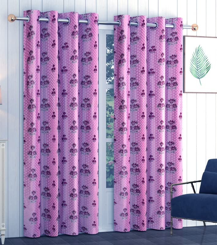 Image of Exporthub 2 Pieces Polyester Purple Floral Digital 3D Printed Eyelet Window Curtains -Length 5 Feet (EHSPR825 54)
