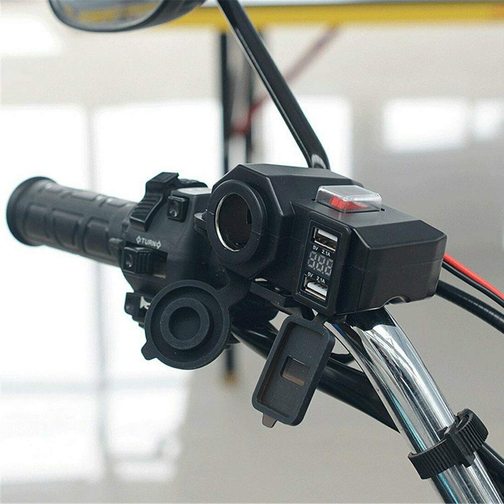 D74CS - Adattatore per accendisigari a LED per moto, con supporto touch da 12 V/24 V, per moto, impermeabile