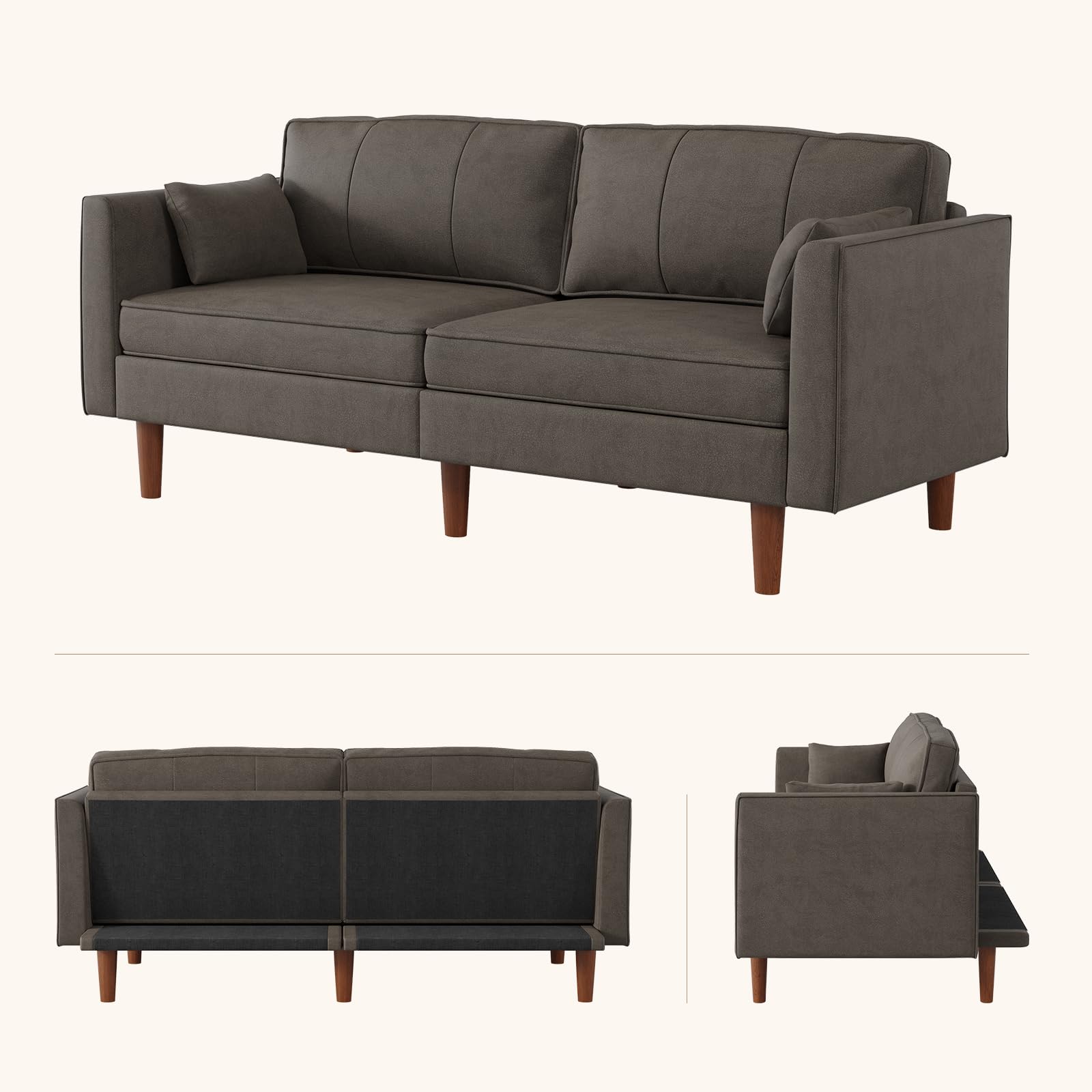 Faux Leather Futon Sofa Bed, 71" Convertible Sleeper Sofa Couch | Leather Couch with Adjustable Backrest Folding Loveseat for Apartment, Living Room, Office, Brown
