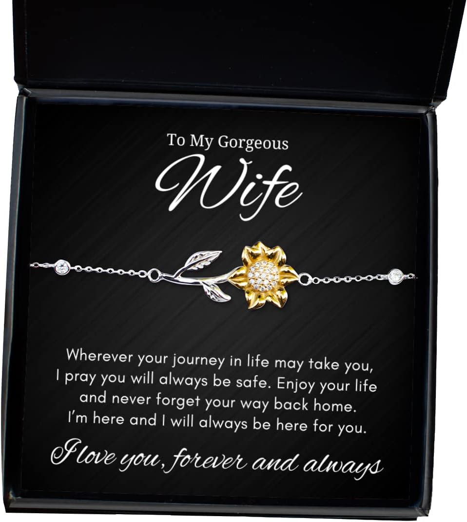 to My Gorgeous Wife Sunflower Bracelet, Wherever Your Journey in Life May Take You, Best Birthday Gifts, Engagement Gifts, Wedding Gifts, Valentines Day Gifts for Wife