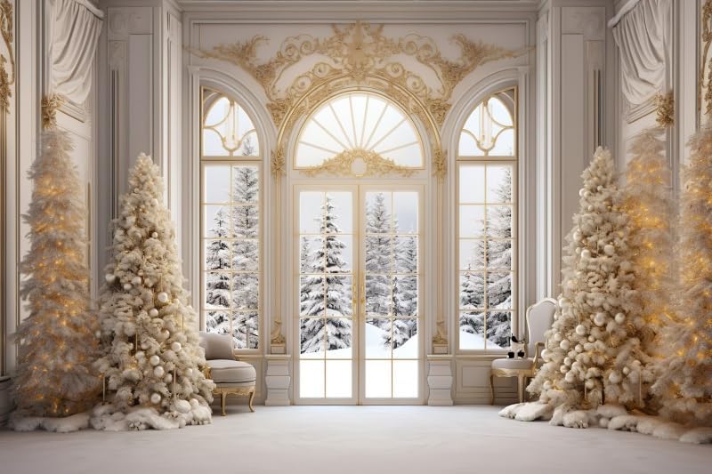 Miniatura 2 de Leowefowa Fondo de vinilo de 10 x 8 pies para fotografía de ventana de invierno, pino, bosque de nieve, copo de nieve de Navidad, fondo de ventana