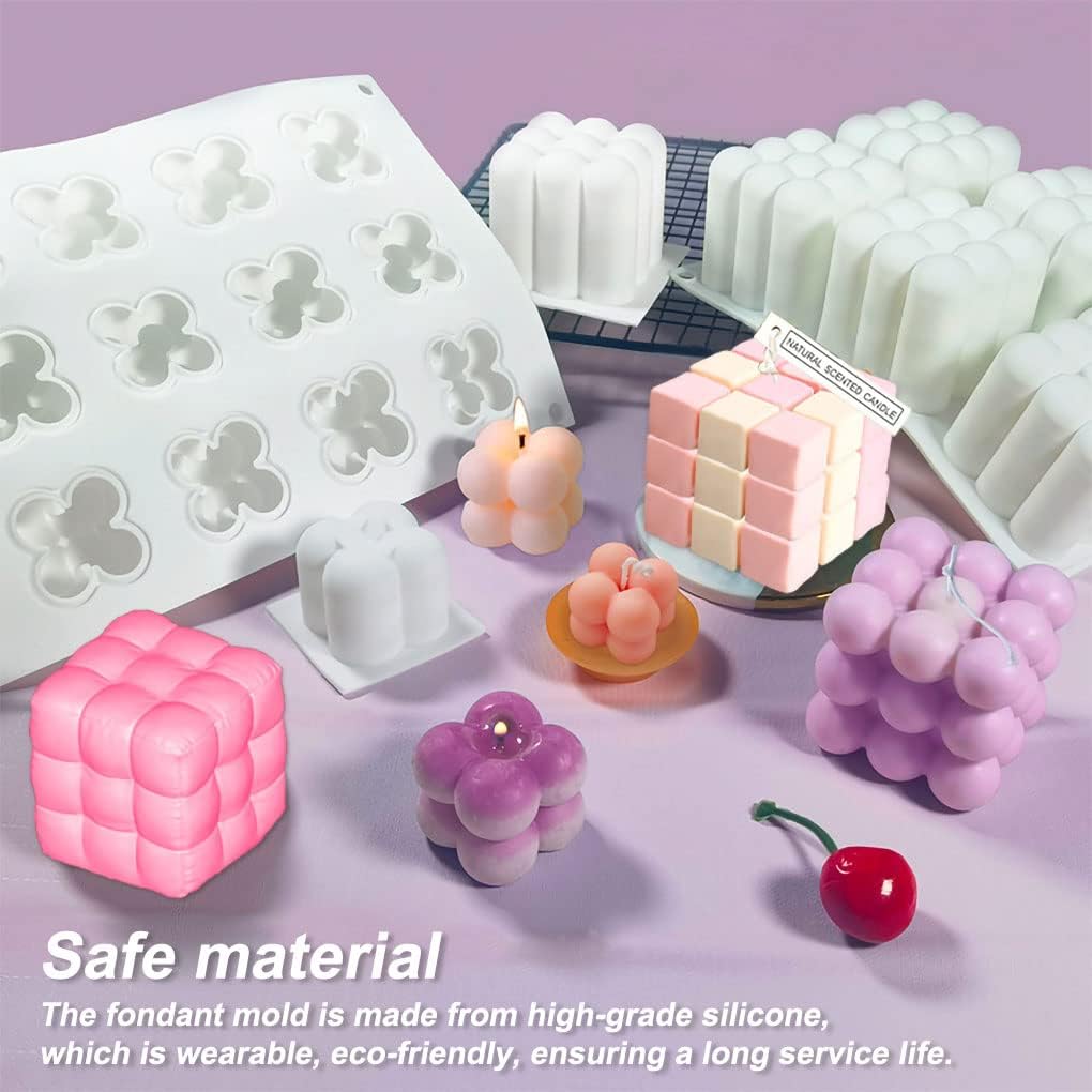 DIY Silicone Candle Shaping Mold, Non-stick 3D Bubble Candle Molds, 6 Cavity Bubble Cube Silicone Mold for Baking Dessert, Mousse, Cake, Jelly, Ice Cream, Making Candles, Soap, 28*16.6*5.8CM