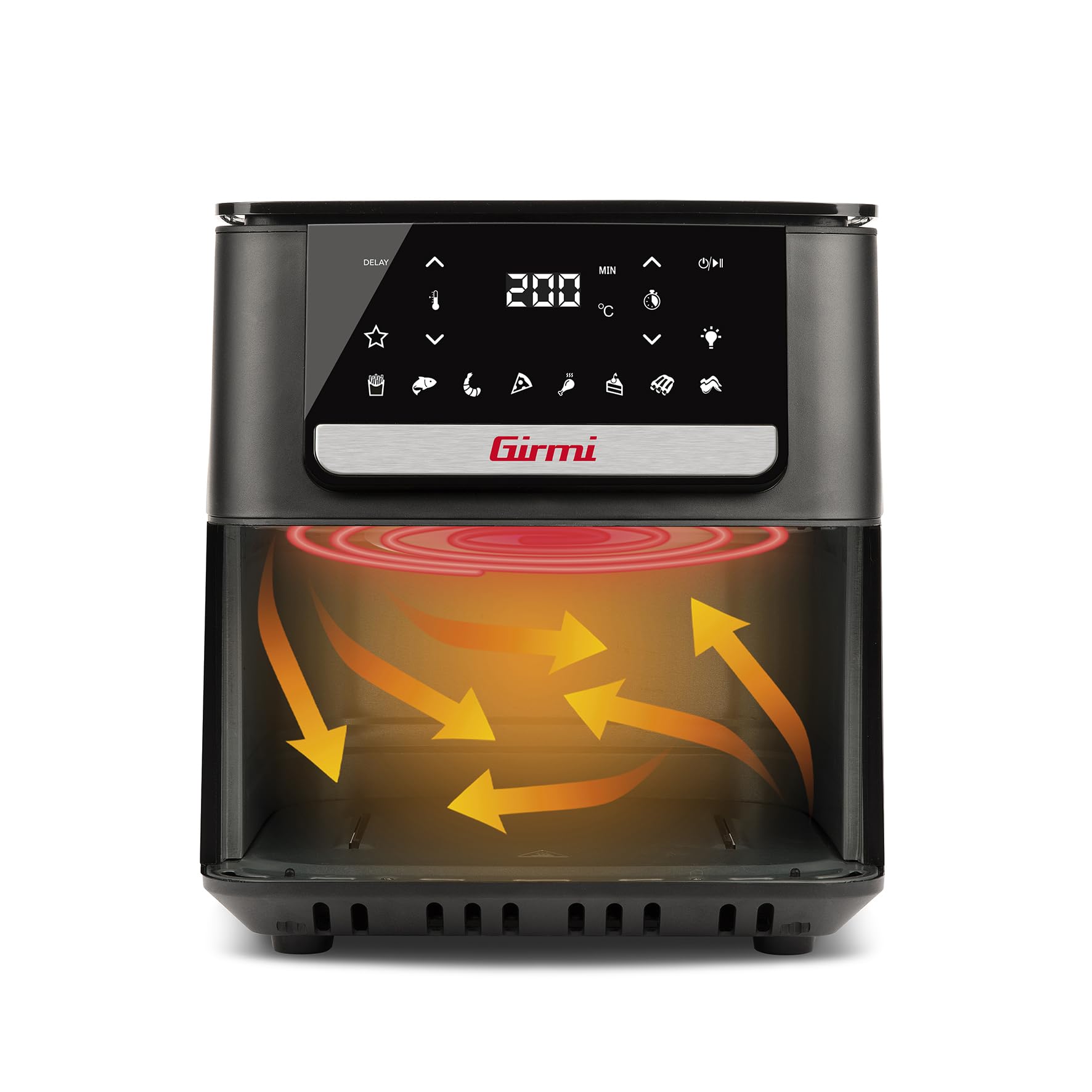 Girmi FG84 Friggitrice ad Aria Ecofrit Crisp, 6,5 Litri, 1700W, Display digitale, 8 programmi, Partenza Ritardata, Vassoio Rialzabile, Timer, Temperatura regolabile, BPA/PFOA Safe, Ricettario incluso