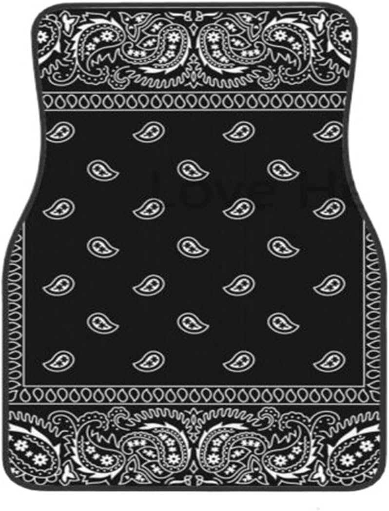 Car Floor mat Car Floor Mats Black Bandana Pattern Carpet Floor Mats Accessories Decor Front & Rear Car Rugs Mats Set of 4 Pieces Car Carpet Floor Mat