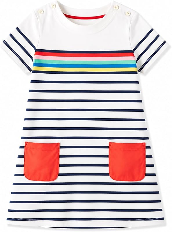 Toddler Girl Cotton Casual Dress Summer Short Sleeve Basic Tunic Playwear Shirt Dresses