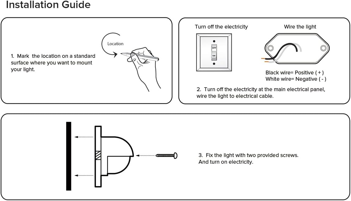 Dream lighting 12V RV Marine Boat Interior Lights LED Courtesy Step Stair Deck Light Trailer License Plate Light, Surface Mount Fixture 0.1watt Warm White Lighting Oval Black Shell 2.6inch, Pack of 6