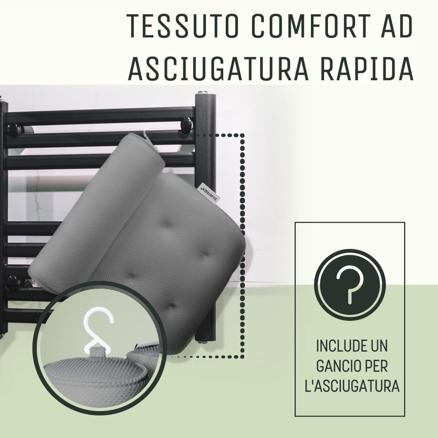 SilverRack Cuscino da bagno MEDIAMENTE MORBIDO [Grigio 3D] - Cuscino per il collo per vasca da bagno con ventose come accessorio per vasca da bagno - Cuscino per vasca da bagno