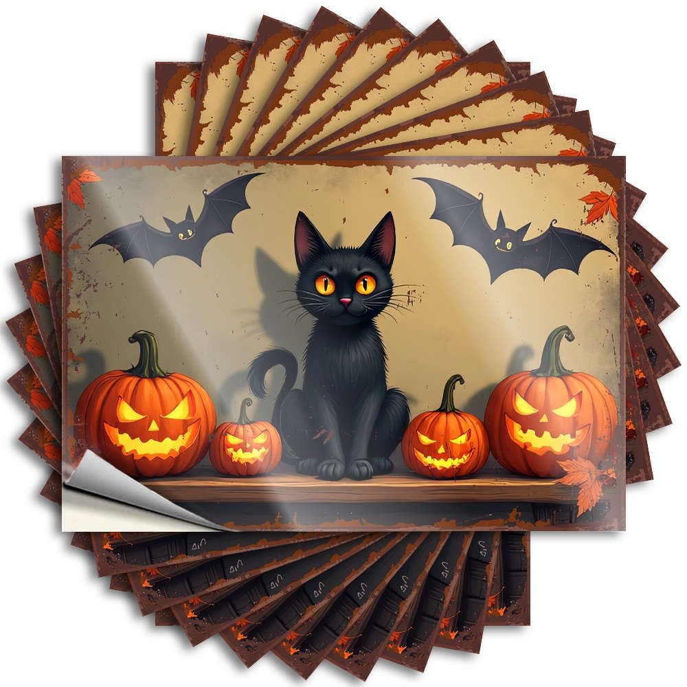 Halloween Black Cat with Pumpkins. Case Badass - Funny Stickers Self Adhesive Sticker(12X18CM)