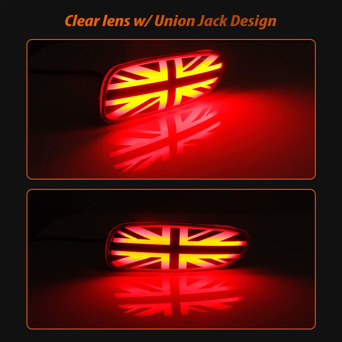 ADIIL Euro Union Jack LED Rear Fog Running Lights For 06-15 Mini Cooper R56 R57 R58 R59 S JCW 2X，2PCS Replace OEM Rear Fog Lamps Assy