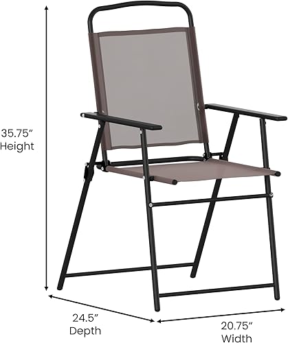 Miniatura 3 de Flash Furniture Mystic - Sillas plegables para patio, sillas de césped de textileno para exteriores con reposabrazos, juego de 2, color marrón