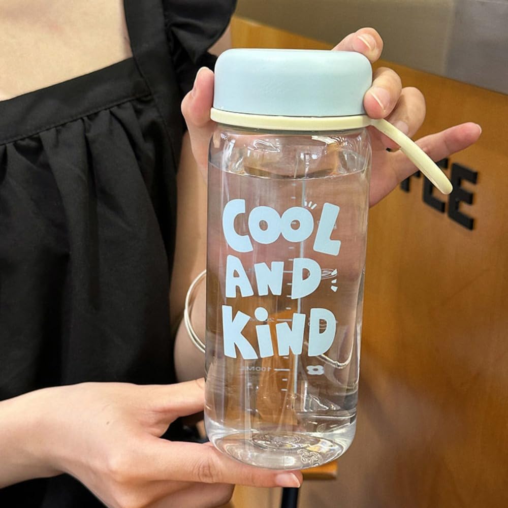 Drinking Water Bottle Transparent Gym Equipment Leakproof Milk Water Bottles Drinkware Portable(Blue-600ML)