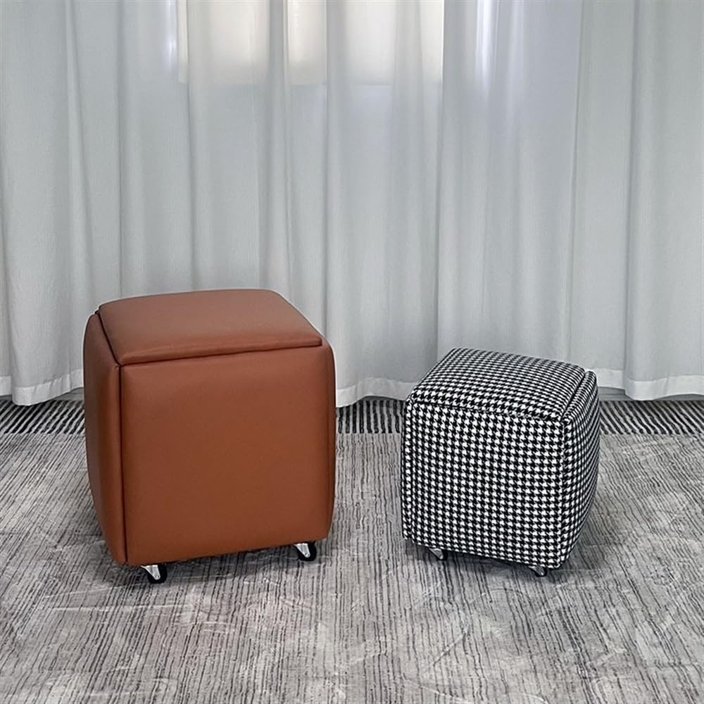 スツール, 5 in 1 ネスティングオットマン キューブオットマン 内部収納付き チェック柄のファブリック/レザー プーフチェア