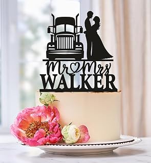Trucker wedding cake topper,Truck Wedding Cake Topper,Mr and Mrs cake topper,Truckers Cake Topper,Truck Driver Them Party Cake Insert for Wedding Engagement Anniversary Birthday Decor.