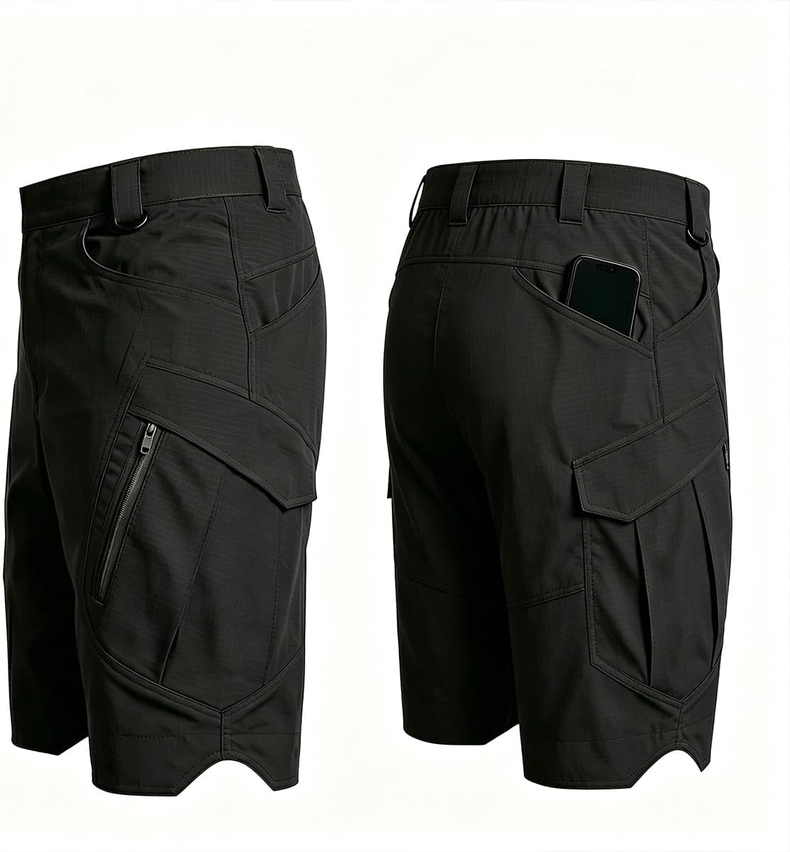 Bermuda cargo tática masculina, resistente à água, Ripstop, com 9 bolsos, cintura elástica para trabalho ao ar livre