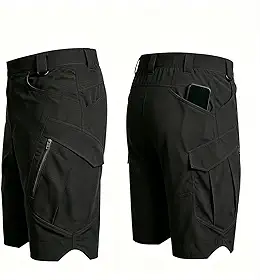 Bermuda cargo tática masculina, resistente à água, Ripstop, com 9 bolsos, cintura elástica para trabalho ao ar livre