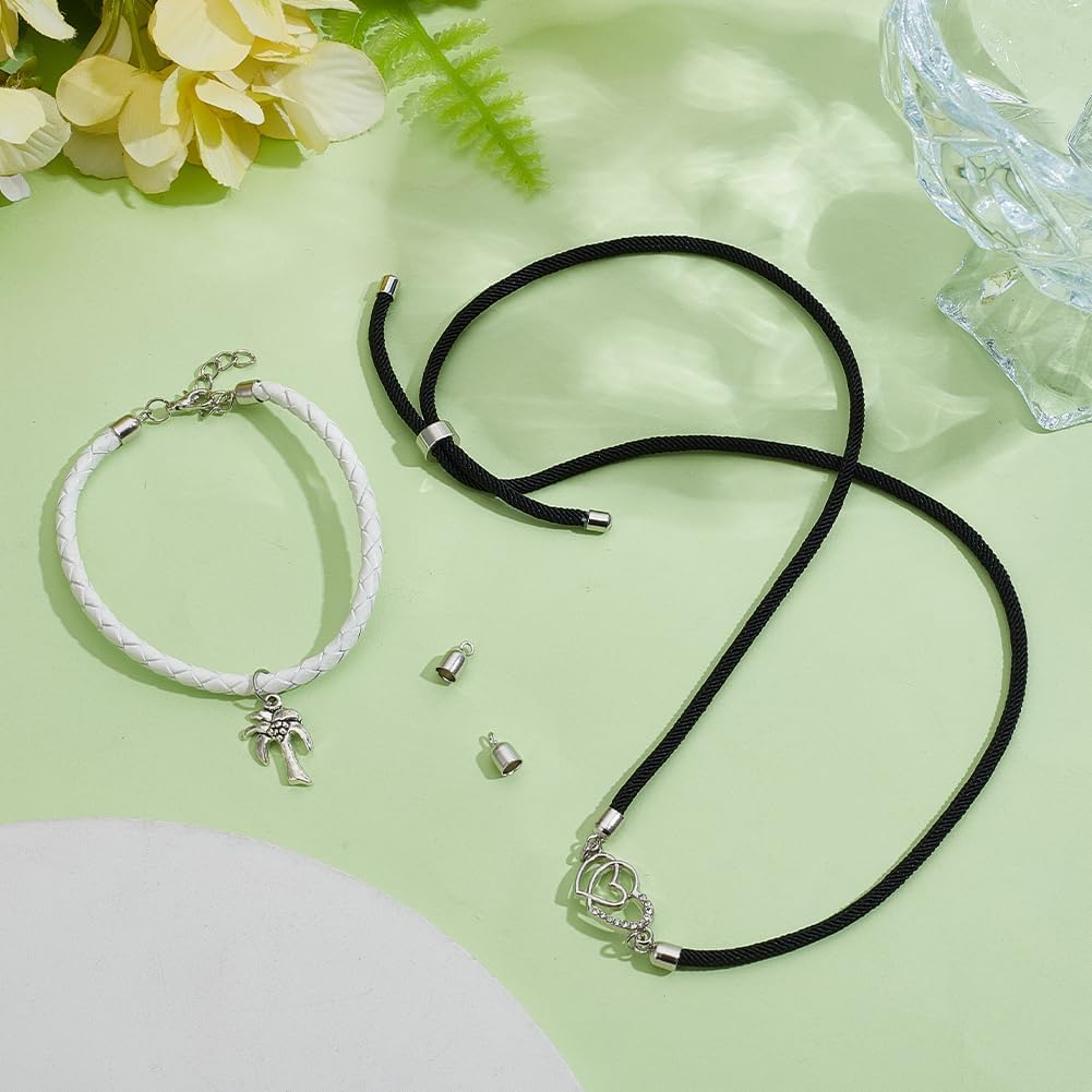 BENECREAT 6Pcs 925 Sterling Silver Cord End Caps Leather Cord Caps Jewelry Making Supplies Platinum Color with Polishing Cloth for Leather Bracelet and Necklace, 8.5x5mm