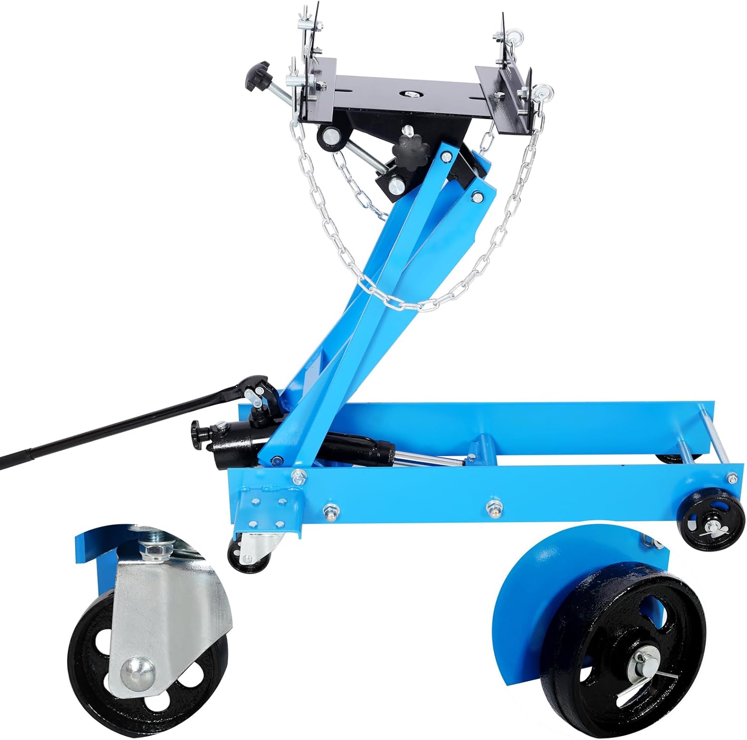 Hydraulic Transmission Jack Low Profile Service Lift Floor Jack Transmission Hoist Adjustable Saddle Universal Mounting Hand Pump 1 Ton 2200 lbs Capacity Steel Blue