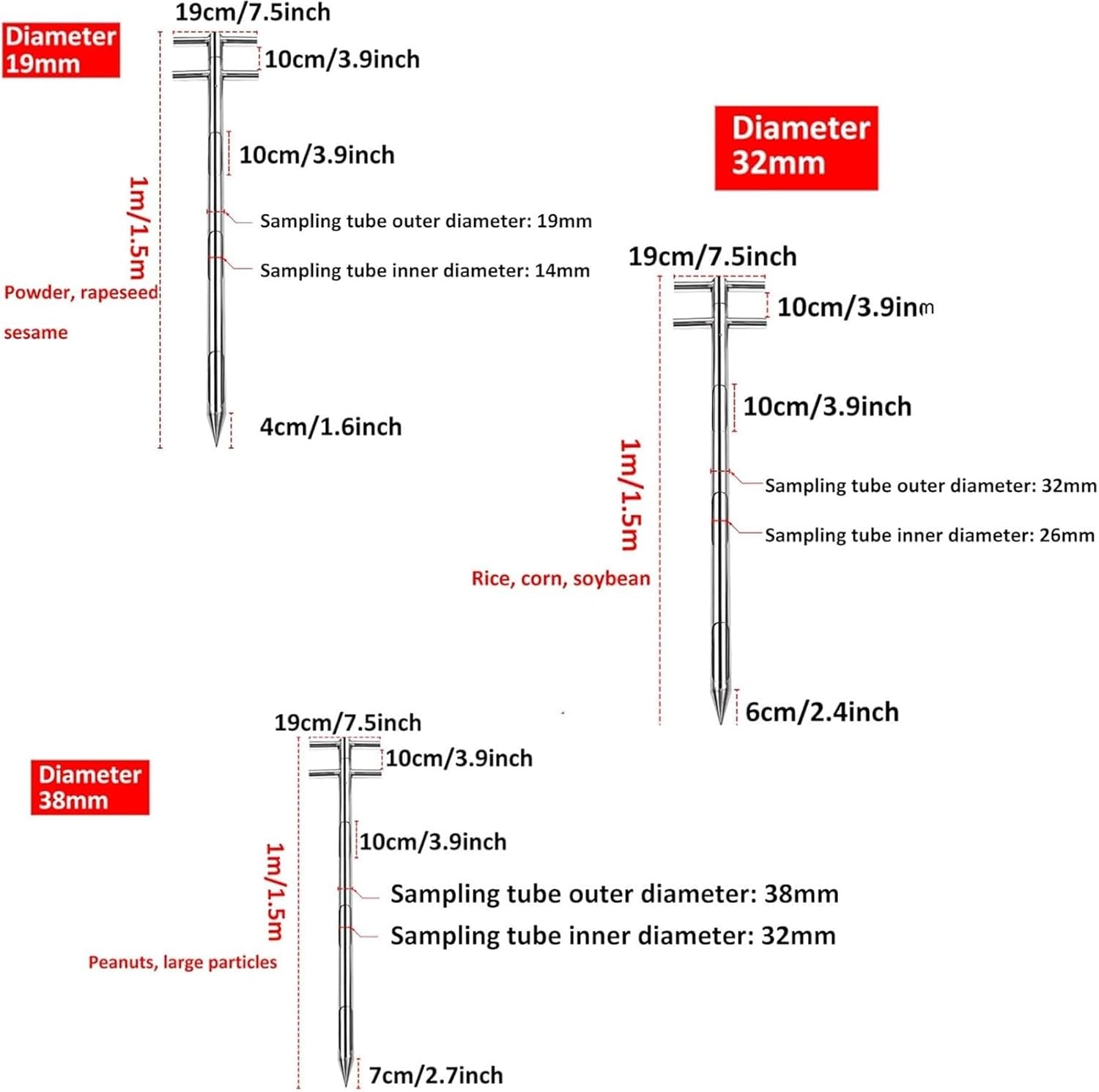 Grain Probe Sampler:Stainless Steel Grain Probe Sampler - 32mm x 1.5m (4.9ft) Durable Tool for Accurate Powder & Solid Sample Collection in Grains, Seeds, Soil Testing & Agriculture