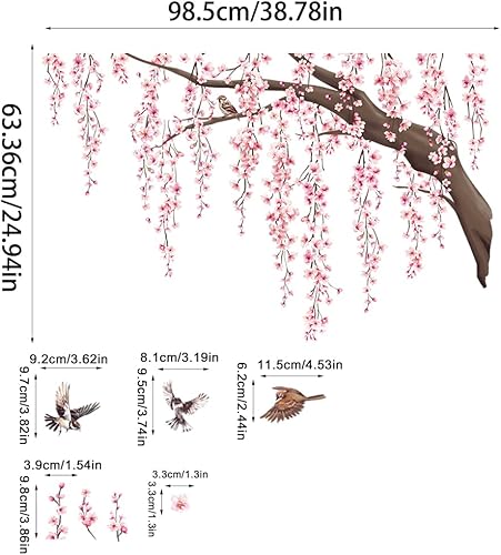 Vista 39 de DERUN TRADING Calcomanías de pared de flores de rosa azul, calcomanías de decoración murales para mujeres y niñas, cuarto de bebé, dormitorio
