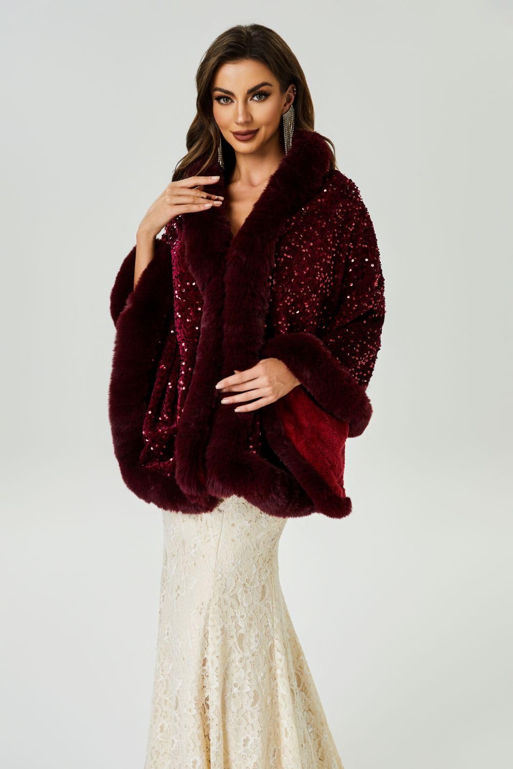 Châle en fausse fourrure pour femme - Cape pour bal de fin d'année, soirée, vêtements d'extérieur