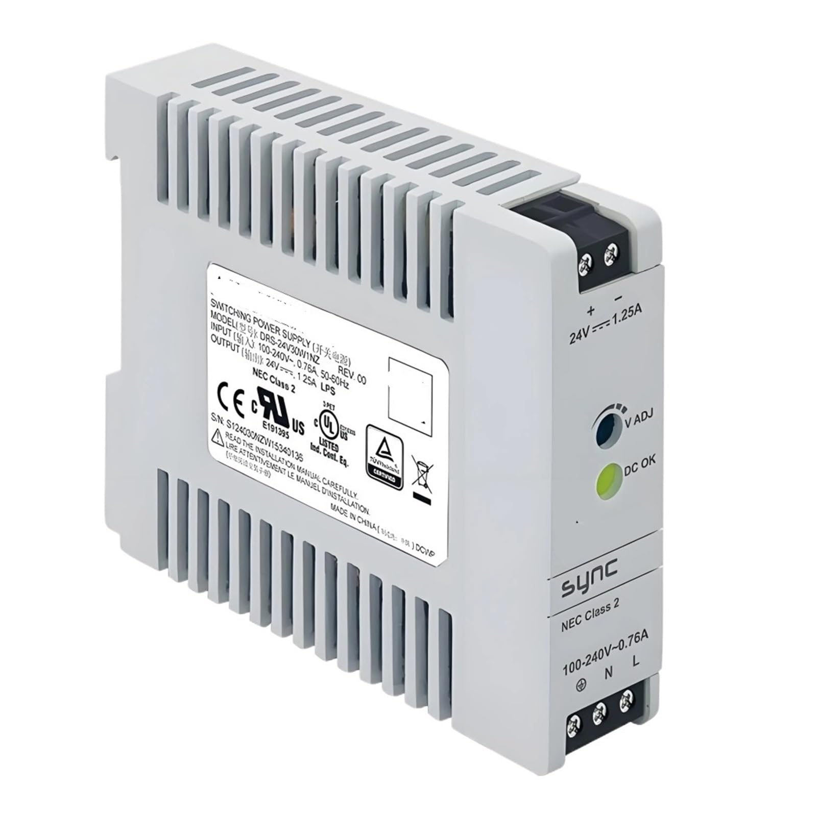 Alimentation DRS-24V30W1NZ 24V 3A transformateur rail din 30W découpage CC
