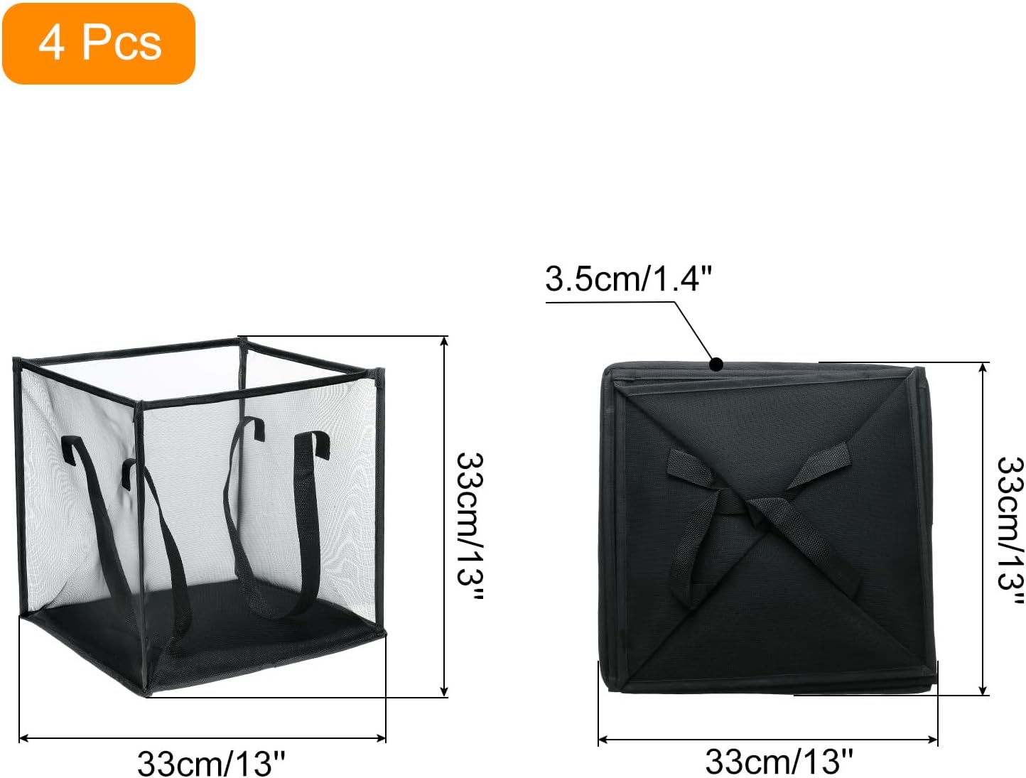 uxcell 4pcs Laundry Hamper, Collapsible Laundry Baskets with Reinforced Handles for Washing Storage, Dorm and Travel, Black