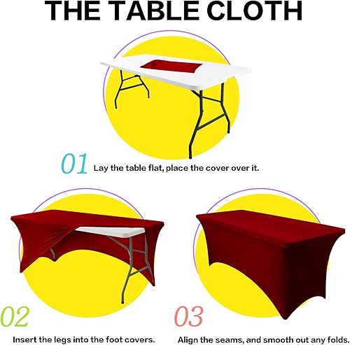 Miniatura 6 de Paquete de 2 manteles rectangulares de 6 pies para mesa rectangular, color borgoña, elásticos, de elastano, de 6 pies, para cumpleaños, cóctel,