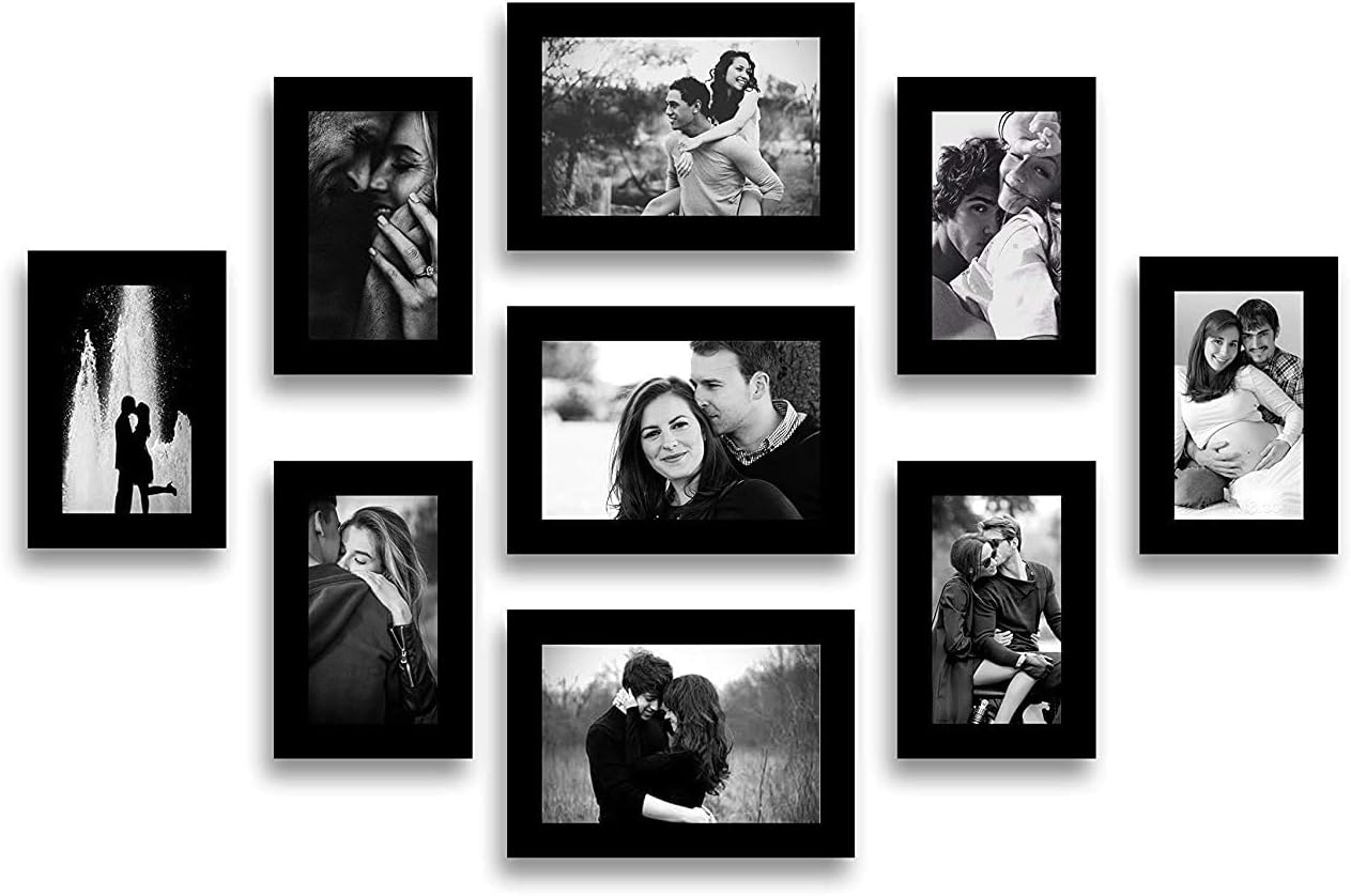 Stuthi Arts Wood MDF Photo Frame With Glass (Black,9 Photos) Wall Mount, Rectangular, 5 x 7 inches (3 pieces), 4 x 6 inches(6 pieces)