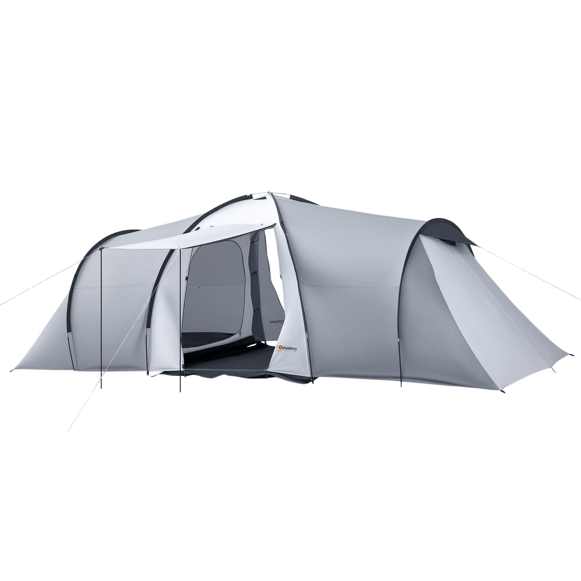 Outsunny Tienda de Campaña Familiar para 4-​6 Personas Tienda de Camping Plegable Ligero con 2 Ventanas y Bolsa de Transporte Impermeable Anti-​UV para Senderismo 590x245x193 cm Gris