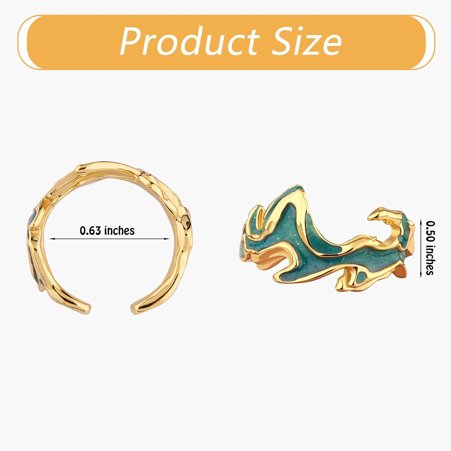 Ornaland 925 Sterling Silver Open Ring Adjustable Oil Drip Irregular Enamel Ring Finger Ring Joint Stackable Ring Jewellery Gifts for Women, Gold - Image 2