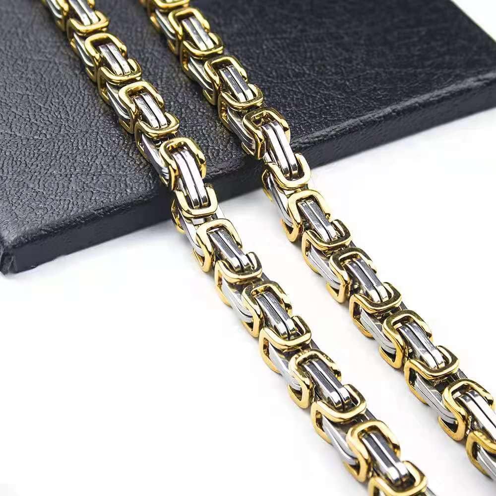 3PC Stainless Steel Necklace Bracelet Watch Set Vintage Calendar Business Classic Men's Watch Hip Hop Necklace Does Not Fade High-Grade Accessories Jewelry Set for Men (Gold 3PC)