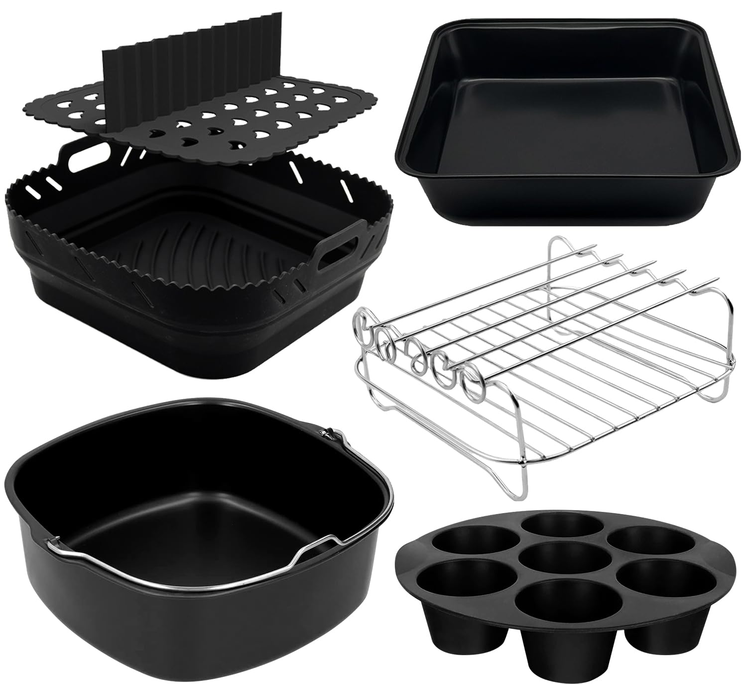 22CM Accesorios freidora de Aire para Cecotec 6L / 6.5L / 8L, Cosori Air Fryer 5.5L / 6L / 6.2L / 6.4L, Xiaomi 6.5L, Moulinex 7.5L, Air Fryer Accesorios para freidora sin Aceite con Molde Silicona