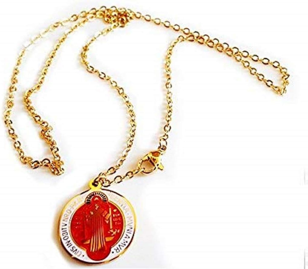 Collar de acero inoxidable San Benito. oro 18K plateado. Saint Benedict Necklace