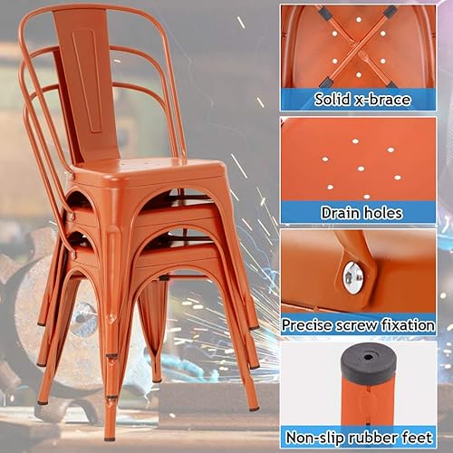 Miniatura 5 de Dkeli Sillas de comedor de metal para interiores y exteriores, apilables, elegantes, para restaurante, bistró, juego de 4 sillas de bar laterales