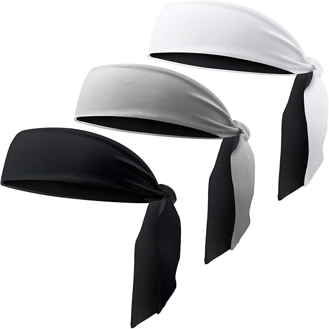 EasYoung Headband for Mens, 3 Pack Sport Sweat Bands Headband Tie, Non Slip Headwear Sweatband Elastic Moisture Wicking Head Band for Working Sport Tennis Running Cycling Hiking