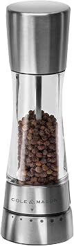 Cole & Mason H59401G Derwent Pepper Mill, Gourmet Precision+, Stainless Steel/Acrylic, 190 mm, Single, Includes 1 x Pepper Grinder